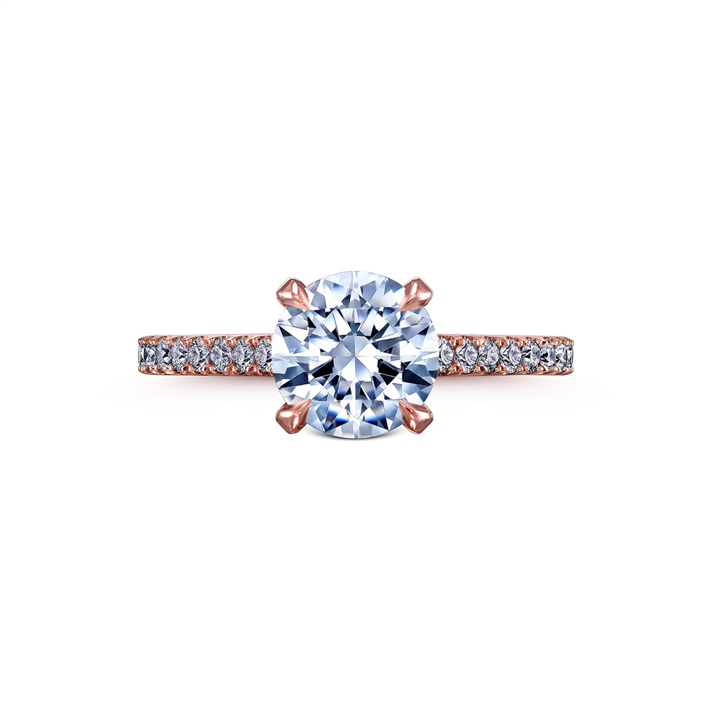 14K Rose Gold Hidden Halo Diamond Semi-Mount Engagement Ring - 0.44ctw.