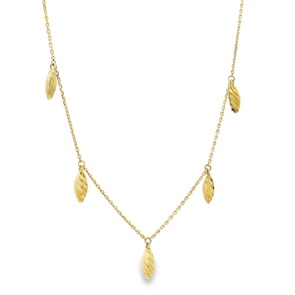 14K Yellow Gold Five-Leaf Dangle Necklace – 3.1g