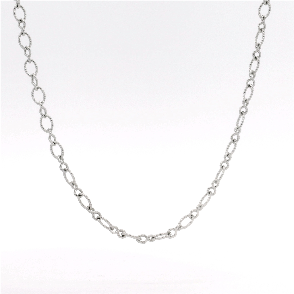 14K White Gold Engraved Fancy Chain 15.5"