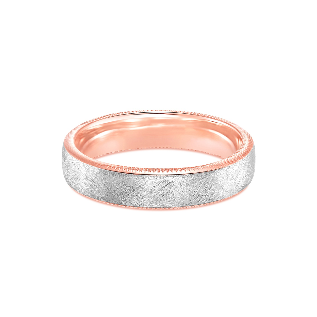 14K White & Rose Gold Brushed Coin Edge Men’s Band - 5mm