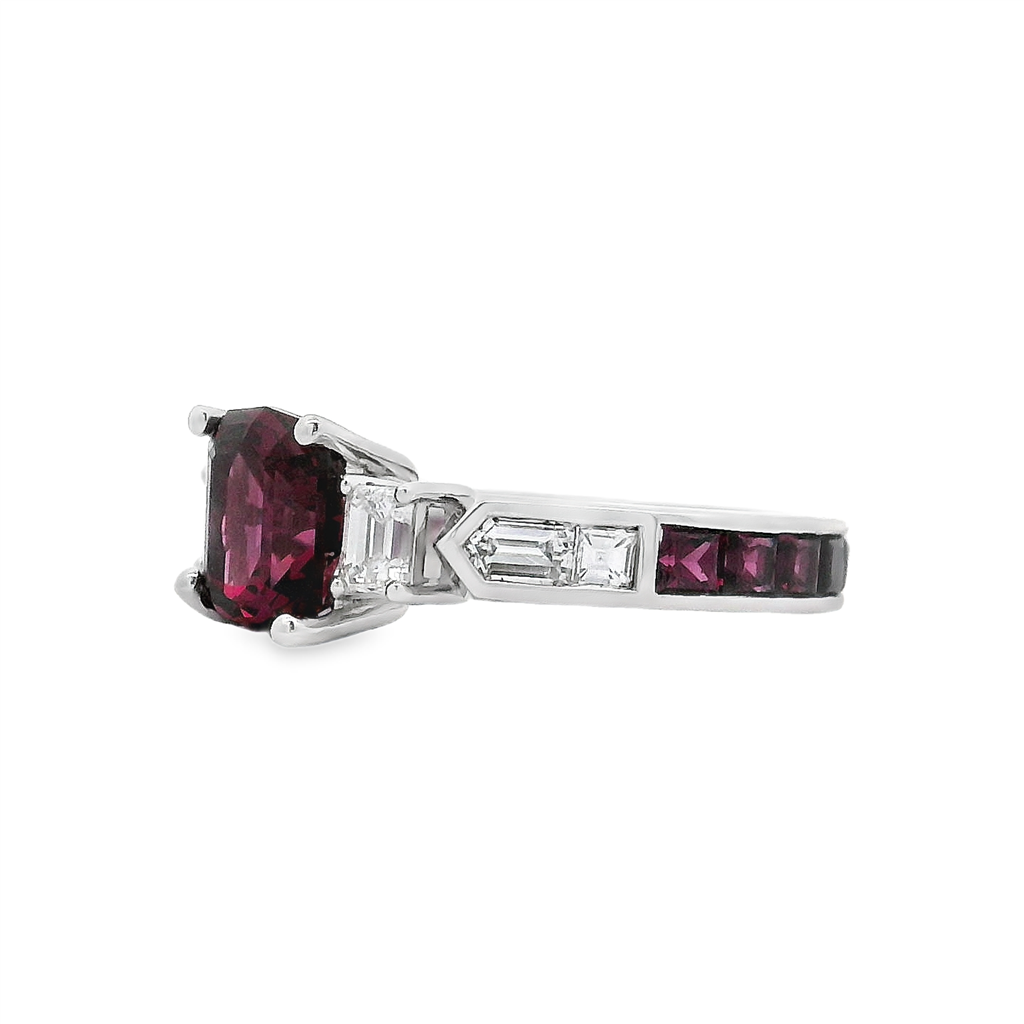 14K White Gold Garnet and Diamond Ring – 3.16ct Garnet, 0.69ctw FG/VS Diamonds