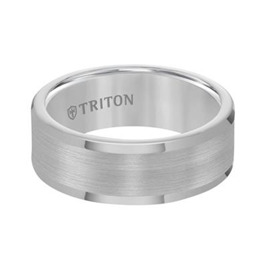 Triton Tungsten Carbide Satin Finish Flat Center with Bright Polish Round Edges Comfort Fit Wedding Band – 8mm