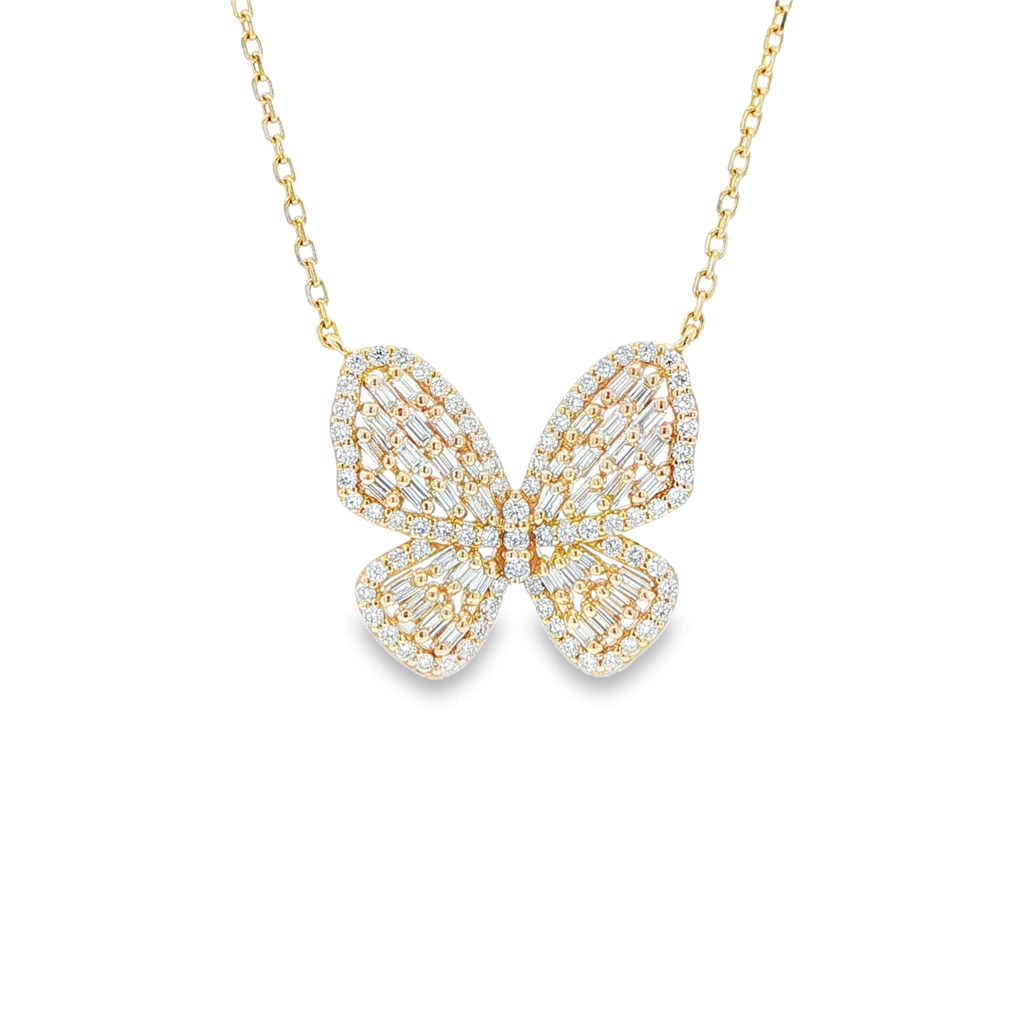 14K Yellow Gold Natural Diamond Butterfly Necklace – 1.38ctw