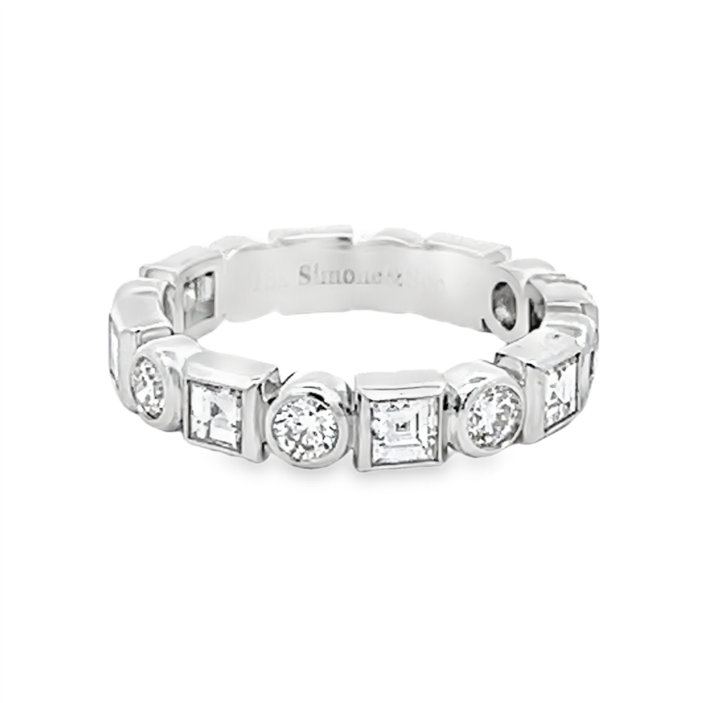 18K White Gold Square and Round Bezel Diamond Band - 1.65ctw.