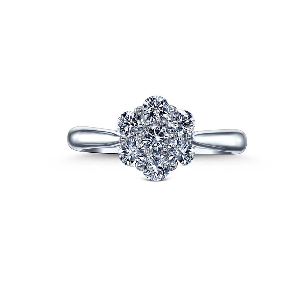 18K White Gold Natural Diamond Cluster Engagement Ring - 0.78ctw.