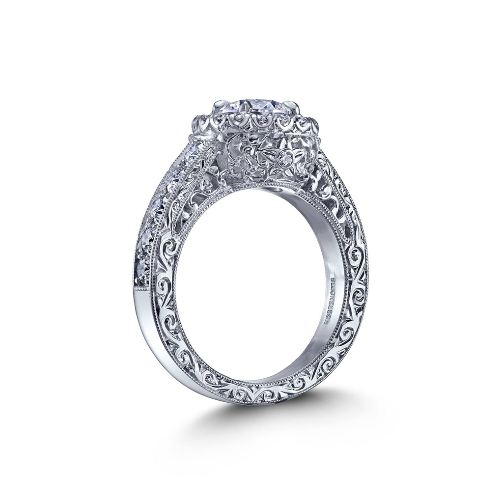 Platinum Halo Diamond Semi-Mount Engagement Ring – 0.98ctw.