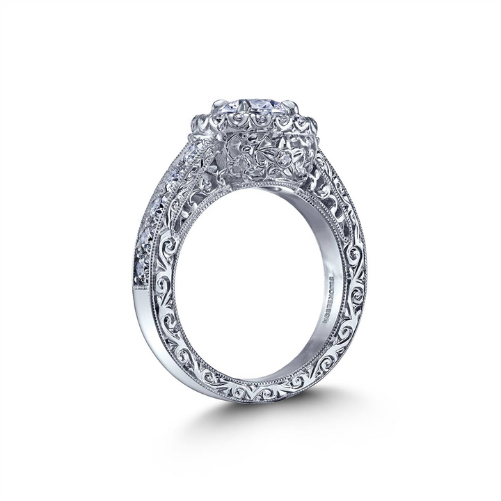 Platinum Halo Diamond Semi-Mount Engagement Ring – 0.98ctw.
