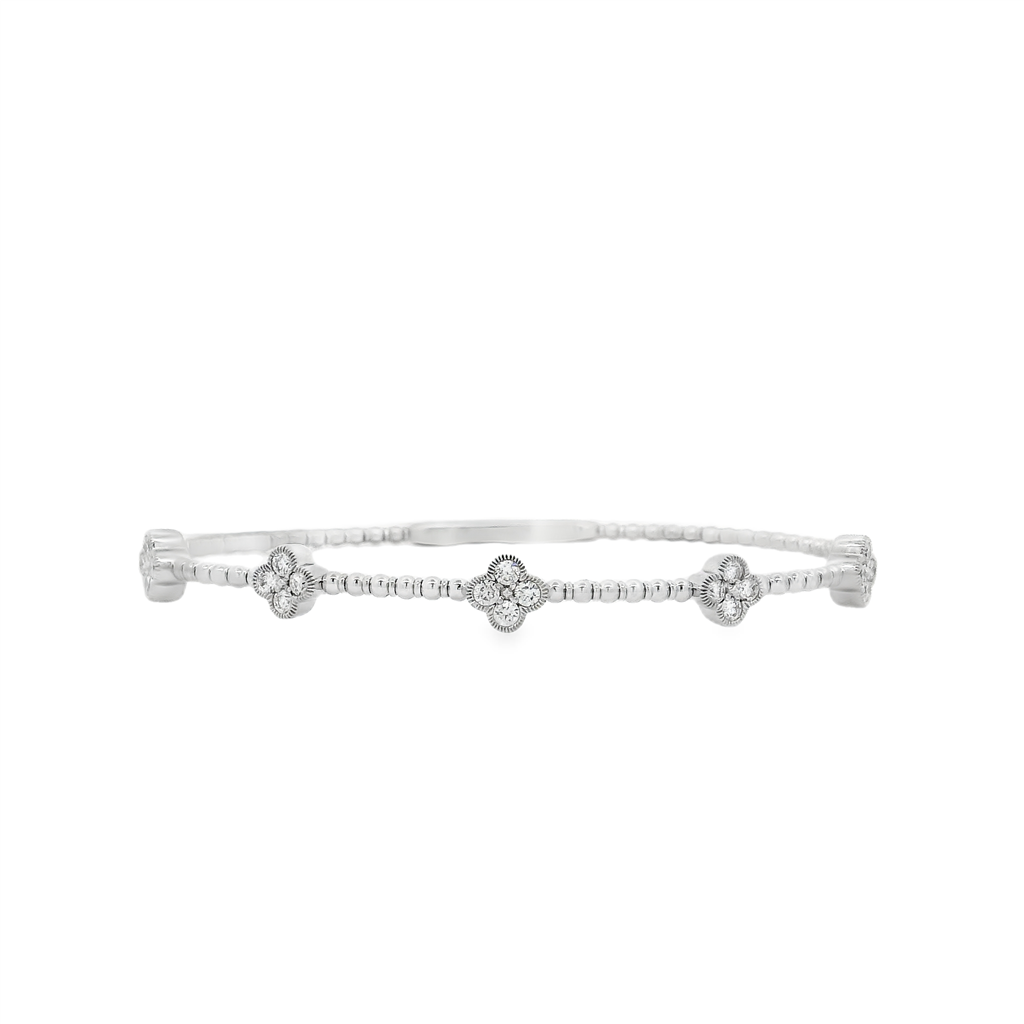 14K White Gold Large Flower Diamond Flexi Bangle – 0.55ctw.