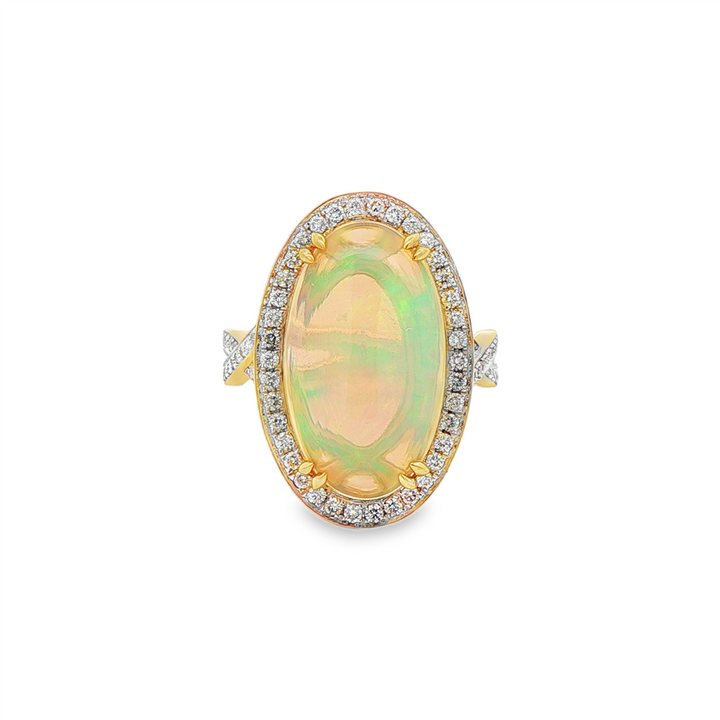 18K White & Yellow Gold Opal & Diamond Ring – 19x11mm Opal, 0.78ctw Diamonds