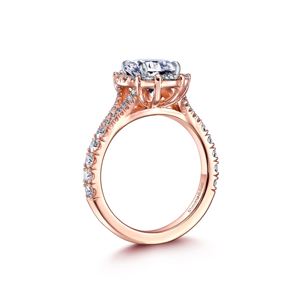 18K Rose Gold Ornate Diamond Halo Semi-Mount Engagement Ring - 0.83ctw.