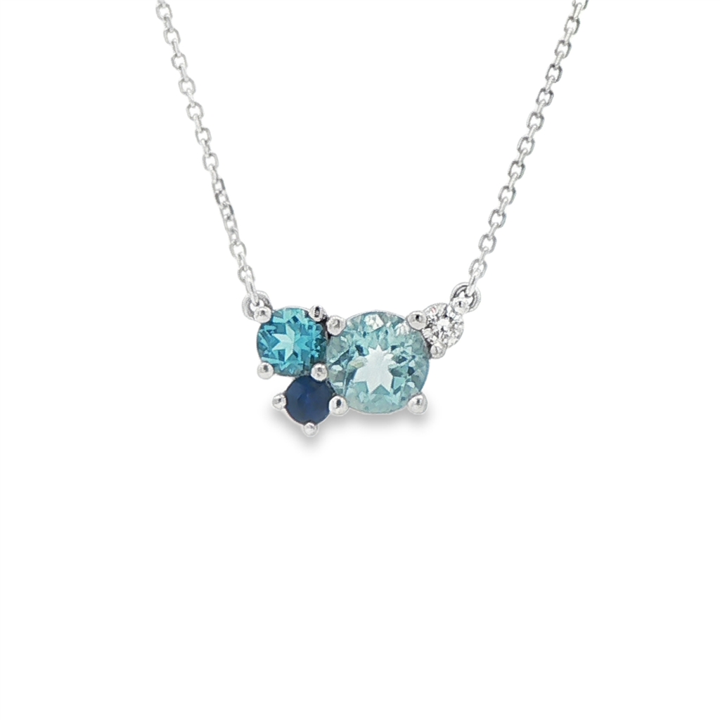14K White Gold Blue Bubble Necklace with Aqua, Topaz, Sapphire (synthetic) & Diamond – 0.74ctw.