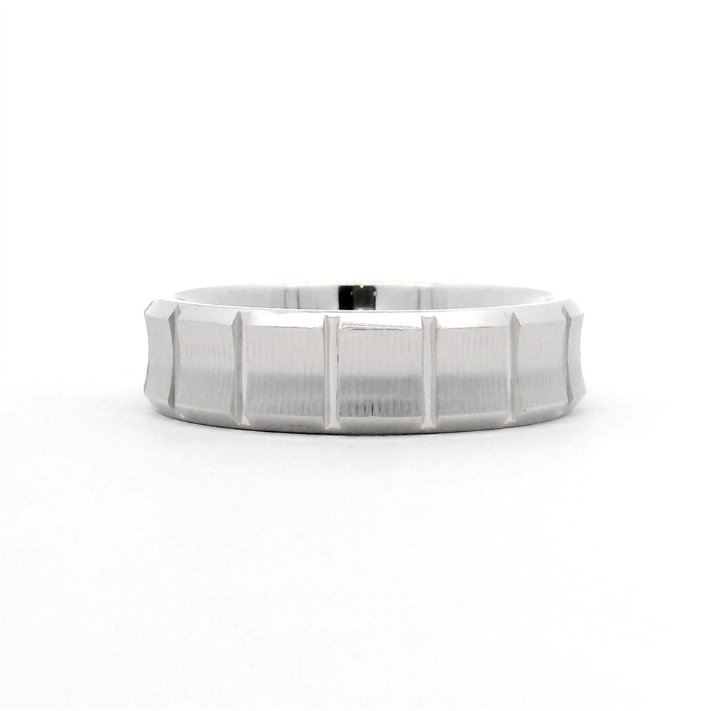 14K White Gold Square Design Men’s Band – 6mm