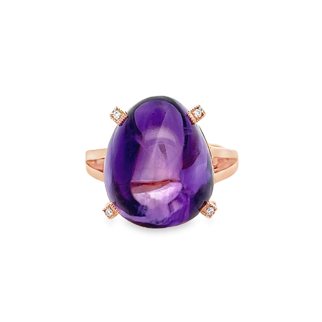 18K Rose Gold Amethyst & Diamond Ring – 17.89ct Amethyst, 0.14ctw Diamonds