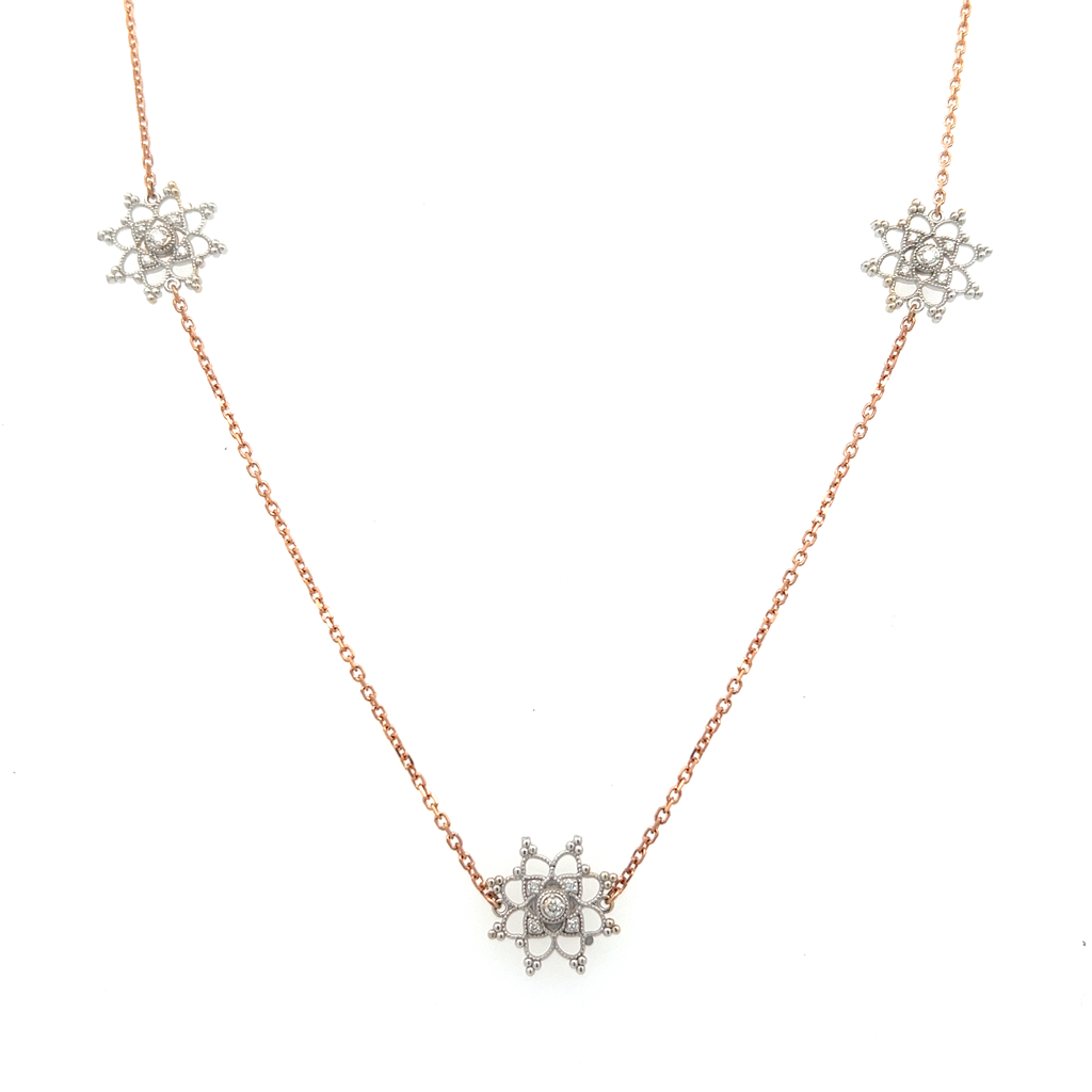14K Rose & 18K White Gold Natural Diamond Snowflake 7-Motif Necklace – 0.35ctw.