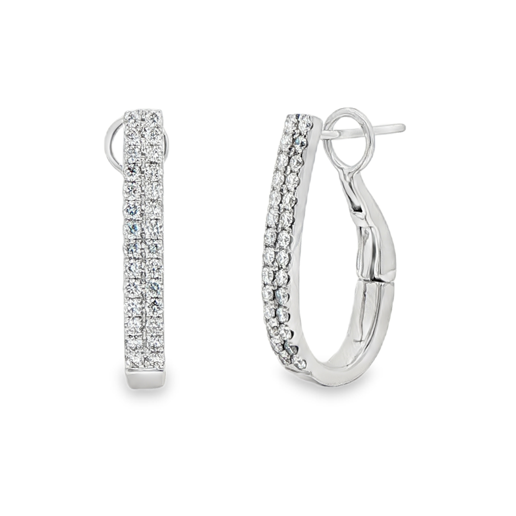 18K White Gold 22x3.2mm Two-Row Natural Diamond Oval Hoop Earrings – 0.67ctw