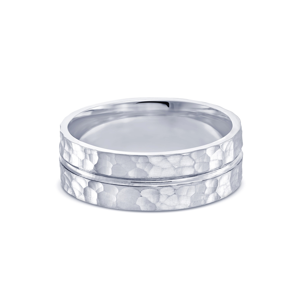 14K Grey Gold Men’s Hammered Wedding Band – 8mm