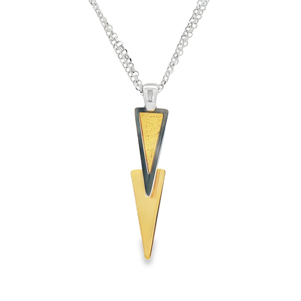 Frederic Duclos Sterling Silver & Yellow Gold-Plated Double Triangle Appliqué Necklace – 18–20", 7g