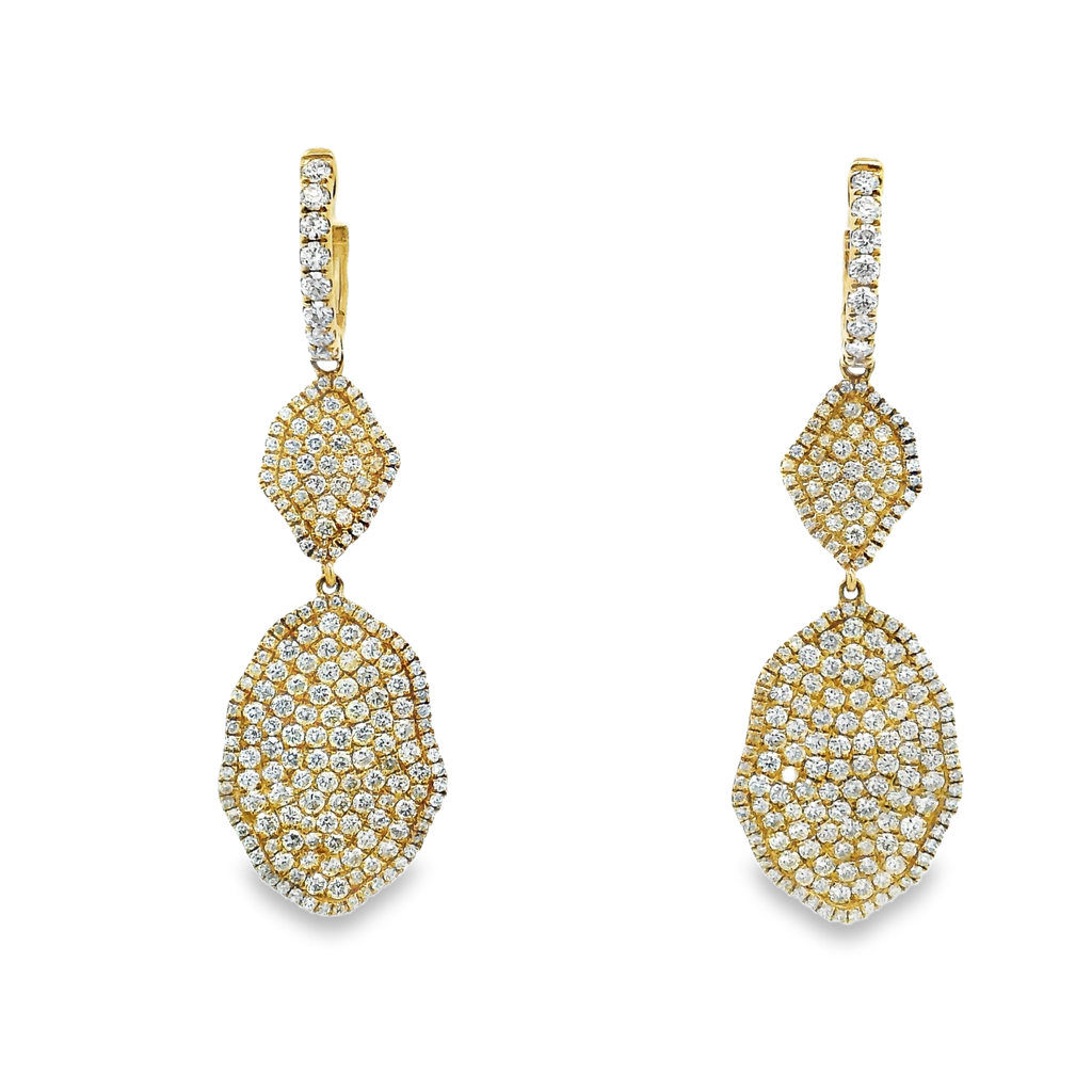 18K Yellow Gold Natural Diamond Pavé Dangle Earrings – 3.96ctw.
