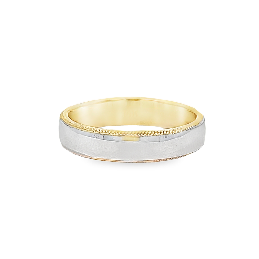 14K White & Yellow Gold Men’s Coin Edge Wedding Band – 5mm