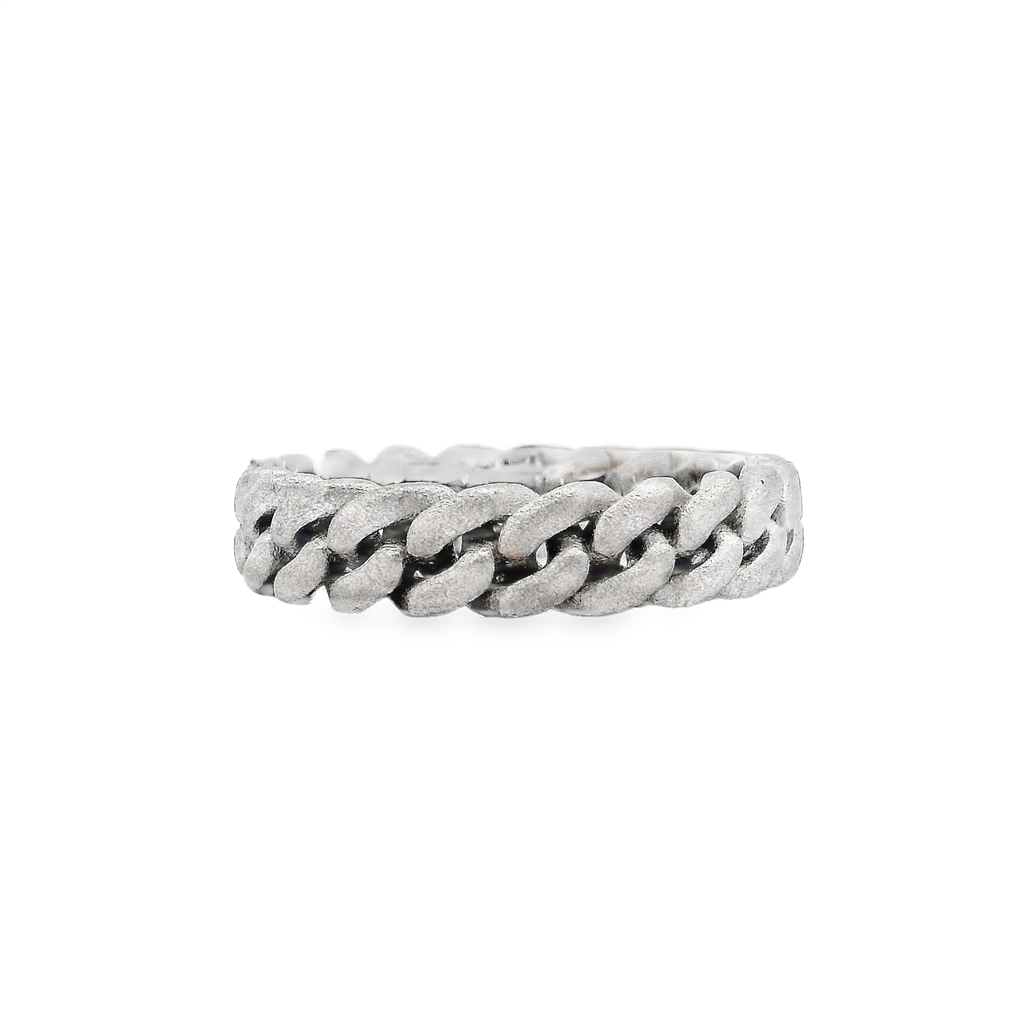 14K White Gold Matte Chain Link Ring – 4.75mm, 5g