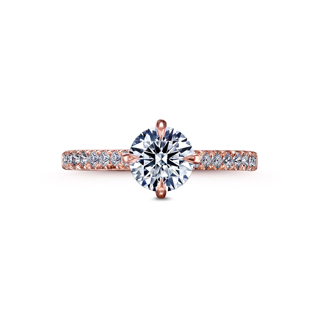 14K Rose Gold Semi-Mount Engagement Ring with Hidden Halo – 0.32ctw.