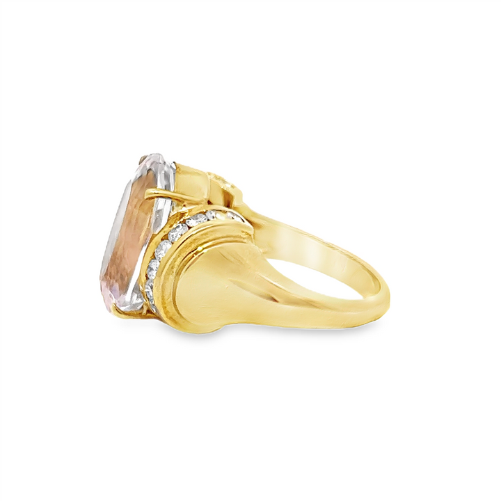 18K Yellow Gold Kunzite & Diamond Ring – 14.21ct Kunzite, 0.33ctw Diamonds
