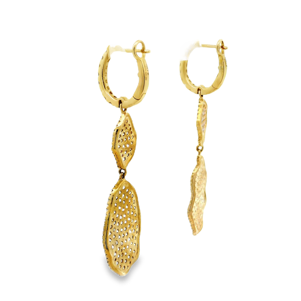 18K Yellow Gold Natural Diamond Pavé Dangle Earrings – 3.96ctw.