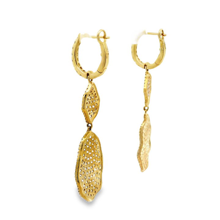 18K Yellow Gold Natural Diamond Pavé Dangle Earrings – 3.96ctw.