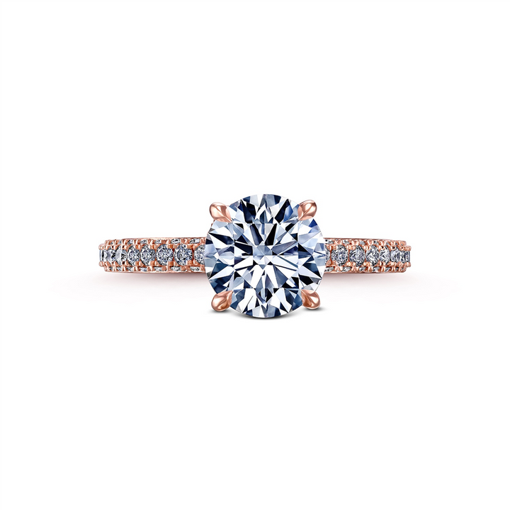 18K Rose Gold Three Row Pave Semi-Mount Engagement Ring - 0.77ctw.