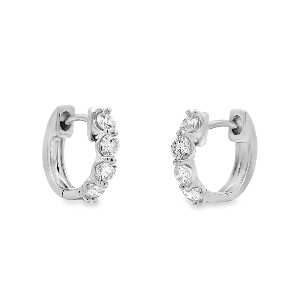 14K White Gold 12x2.9mm Natural Diamond Hoop Earrings – 0.72ctw.