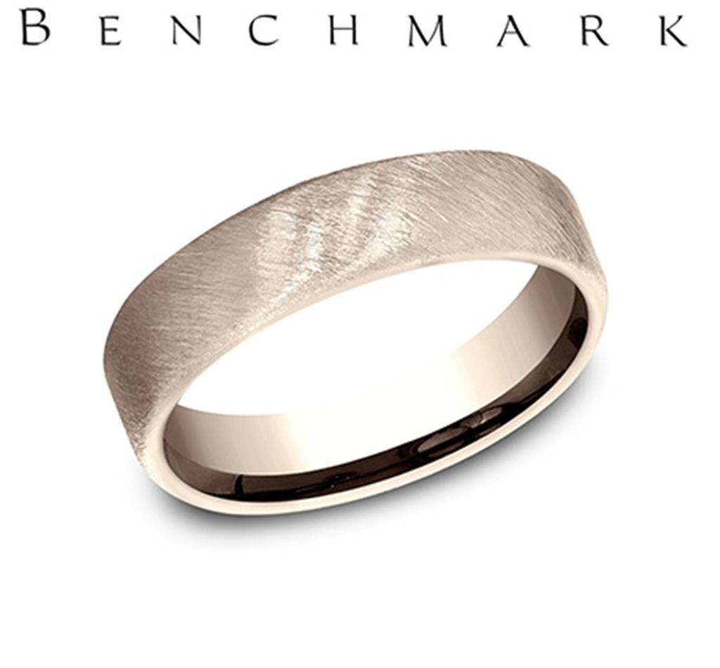 Benchmark 14K Rose Gold Men’s Comfort Fit Wedding Band with Satin Finish – 5.5mm