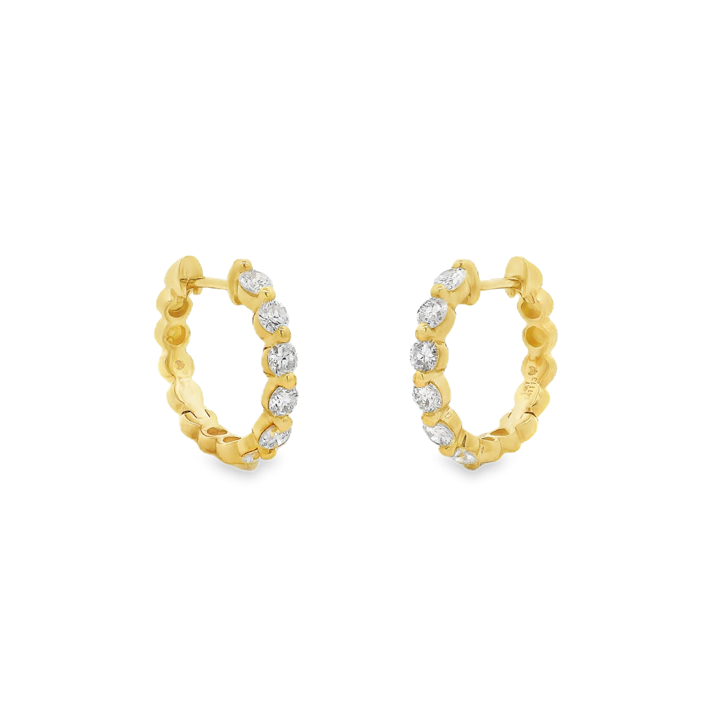 14K Yellow Gold 14x2.4mm Natural Diamond Huggie Earrings – 0.64ctw