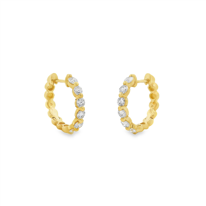 14K Yellow Gold 14x2.4mm Natural Diamond Huggie Earrings – 0.64ctw