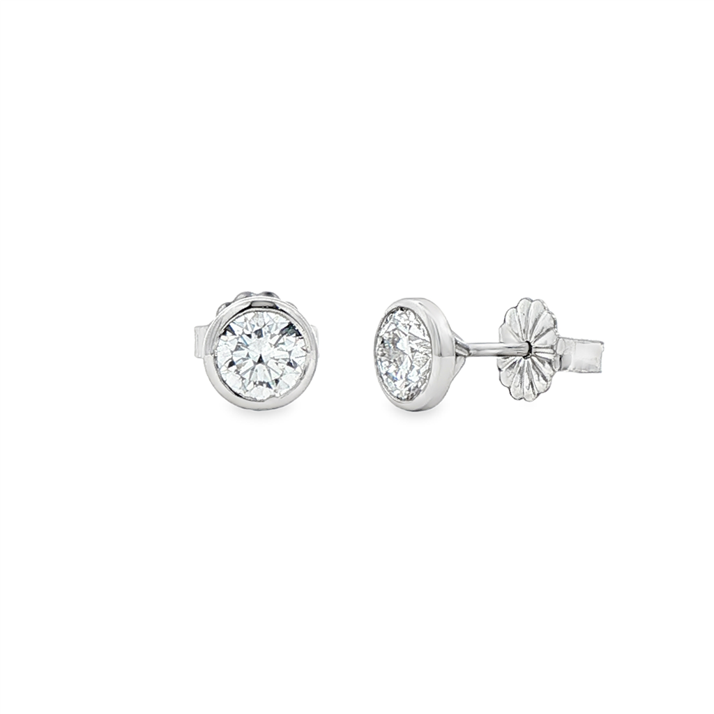 14K White Gold Round Bezel Set Lab Grown Diamond Earrings – 0.89ctw.
