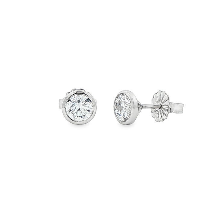 14K White Gold Round Bezel Set Lab Grown Diamond Earrings – 0.89ctw.