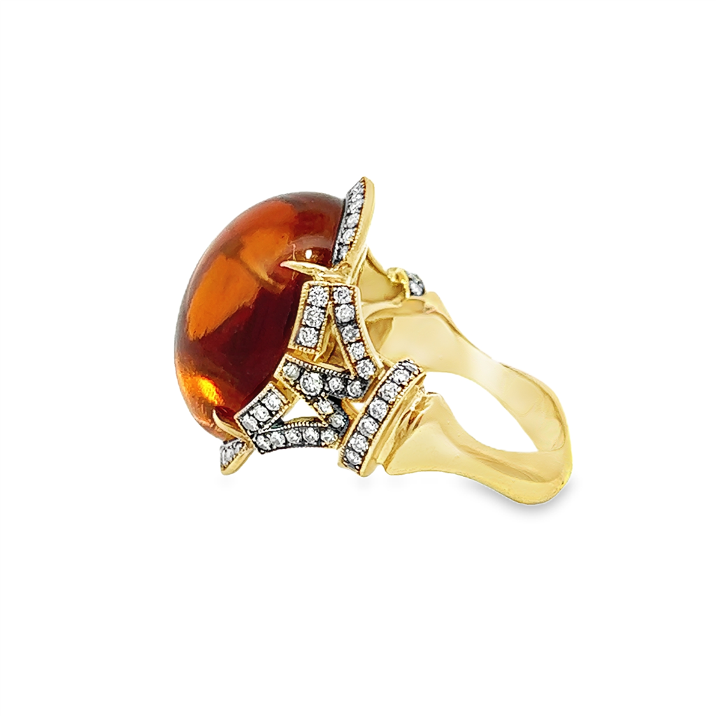 18K Yellow Gold Ring – 19.5ct Madera Citrine with Diamond Accents