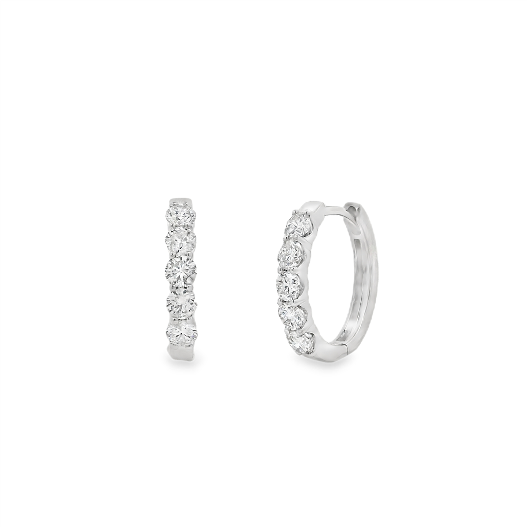 14K White Gold 16x3mm Natural Diamond Oval Hoop Earrings – 1.02ctw.