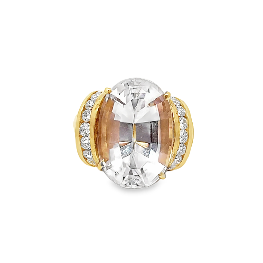 18K Yellow Gold Kunzite & Diamond Ring – 14.21ct Kunzite, 0.33ctw Diamonds