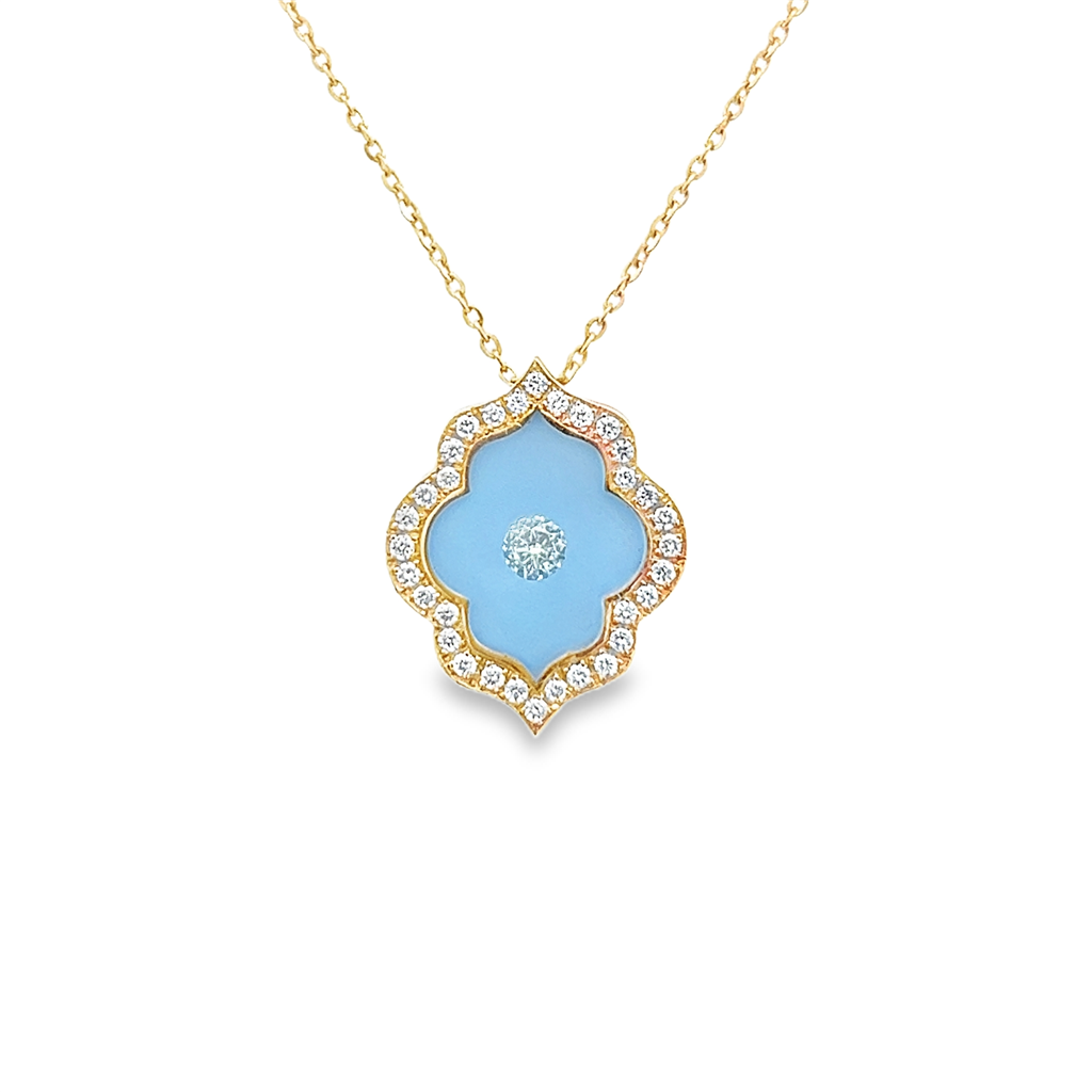 18K Rose Gold Blue Crystal Flower Pendant – 0.32ctw.