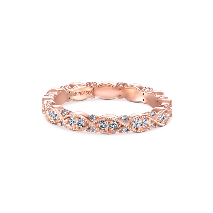 14K Rose Gold Twist Diamond Wedding Band - 0.42ctw.