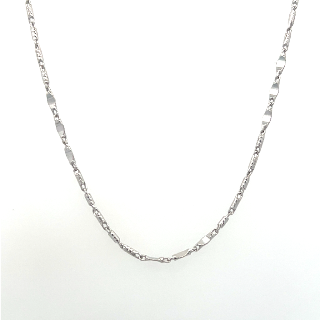 14K White Gold Diamond Cut Bar link Chain 1mm Wide 16"