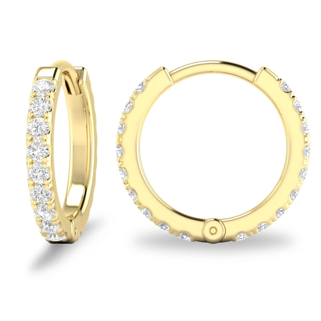 14K Yellow Gold 9x1.4mm Natural Diamond Huggie Earrings – 0.28ctw.