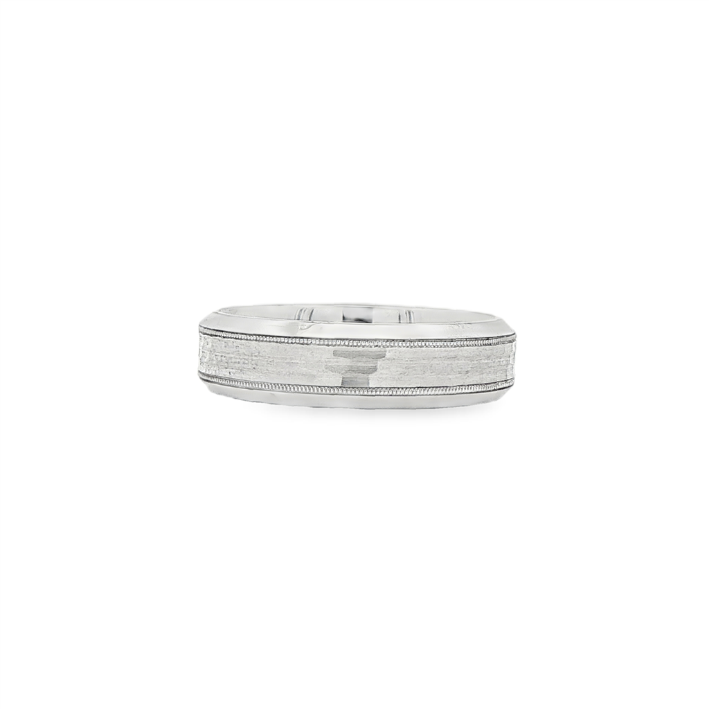 14K White Gold Hammered Men’s Band - 6mm