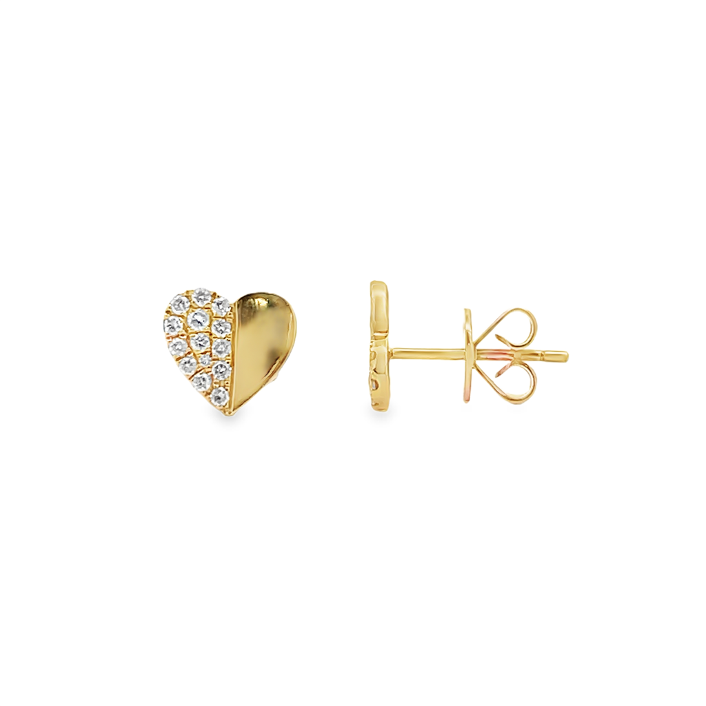 14K Yellow Gold Half Diamond Heart Stud Earrings – 0.21ctw.
