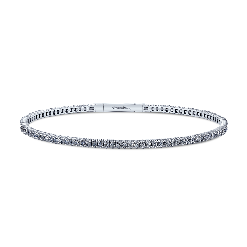 14k White Gold Diamond Flexi Bangle Bracelet - 1.31ctw.