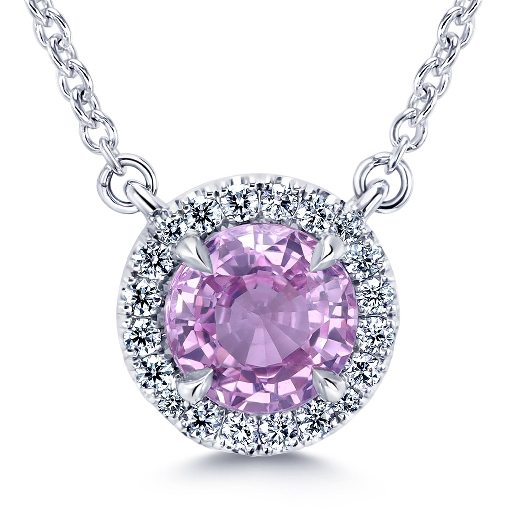 14K White Gold 0.89ct Pink Sapphire Halo Pendant