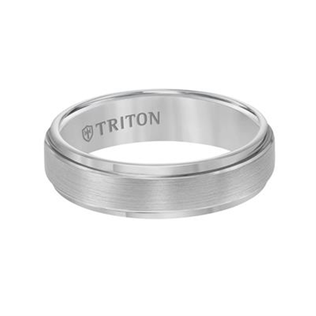 Triton Classic Tungsten Carbide Satin Finish Flat Center with Bright Step Edge Comfort Fit Wedding Band – 6mm