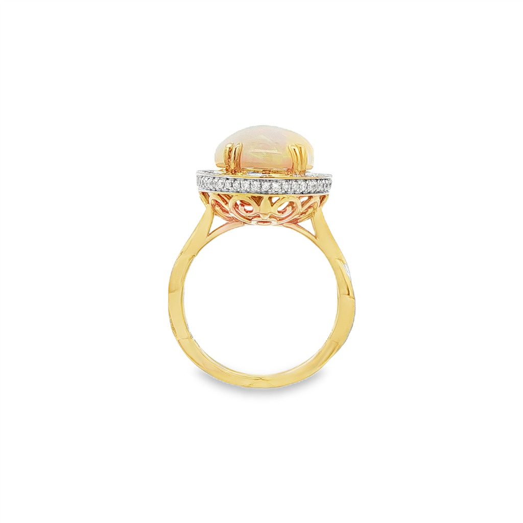 18K White & Yellow Gold Opal & Diamond Ring – 19x11mm Opal, 0.78ctw Diamonds