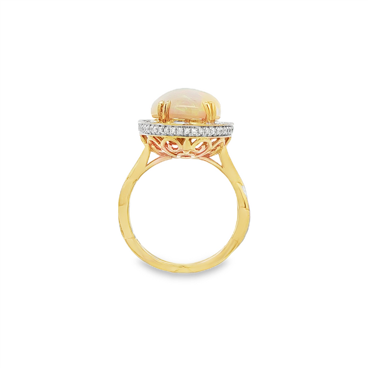 18K White & Yellow Gold Opal & Diamond Ring – 19x11mm Opal, 0.78ctw Diamonds