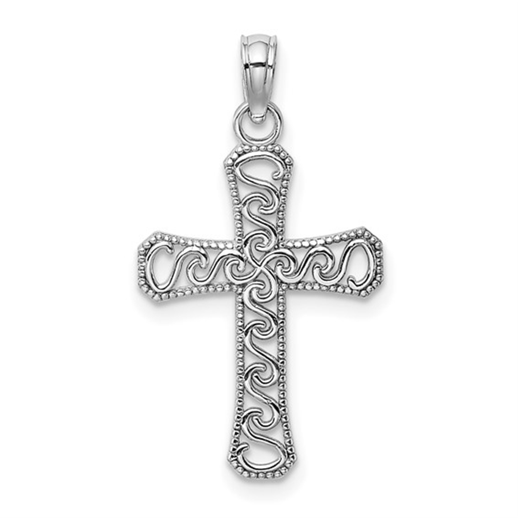 14K White Gold Fancy Cross Pendant – 0.76g